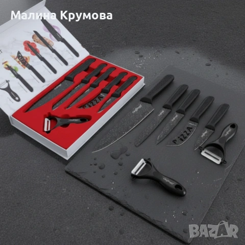 Комплект кухненски ножове – Cheffinger CF-MB08 от 6 части с мраморно покритие и магнитна кутия