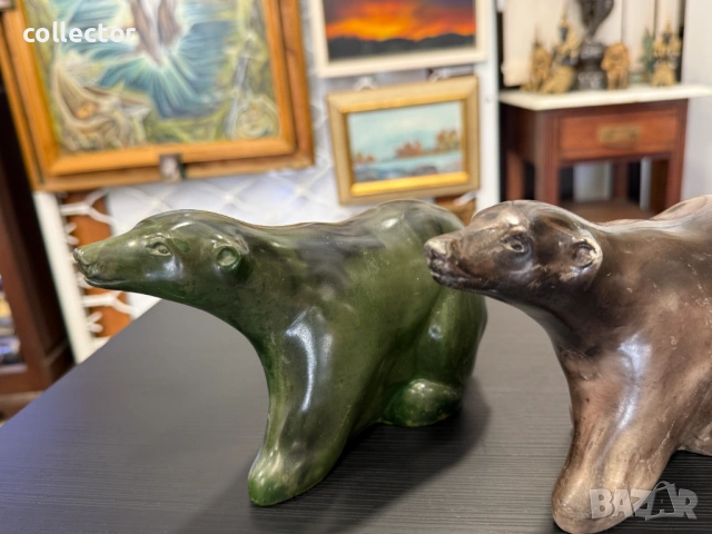 Чифт каменни полярни мечки. №7923, снимка 2 - Антикварни и старинни предмети - 53731278