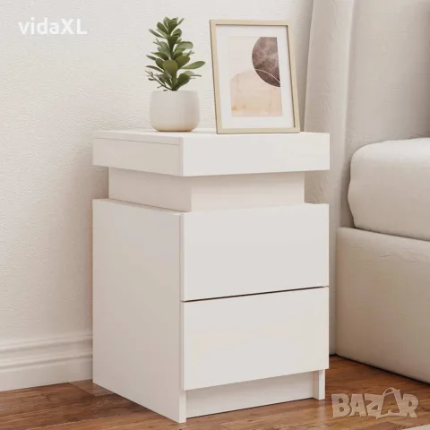 vidaXL Нощни шкафчета с LED осветление, 2 бр, бели, 35x39x55 см, снимка 2 - Шкафове - 56148129