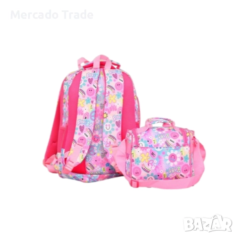 Комплект раница и чанта за храна Mercado Trade, За ученици, За момичета Светло розовв, снимка 3 - Раници - 51489501
