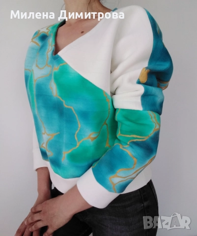 Ръчно рисувана ватирана блуза, снимка 3 - Блузи с дълъг ръкав и пуловери - 52487885