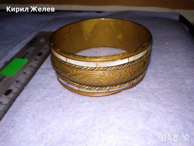 ПРЕВЪЗХОДНА СТАРА БРОНЗОВА ФЛОРАЛНО ОРНАМЕНТИРАНА СЕДЕФЕНА КЛАСИЧЕСКА РЕТРО ГРИВНА 70581, снимка 2 - Антикварни и старинни предмети - 41281362