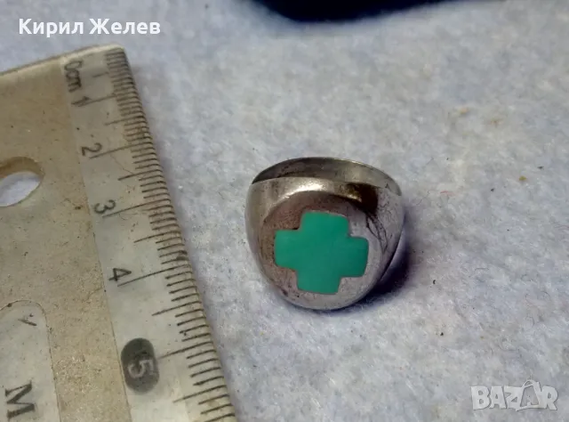 СТИЛЕН СРЕБЪРЕН ПРЪСТЕН СРЕБРО 925 с КРЪСТООБРАЗЕН ЗЕЛЕН ЕМАЙЛ РЪЧНА АРТ РАБОТА 49997, снимка 11 - Пръстени - 50024179
