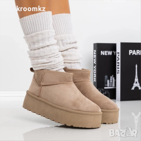 Дамски зимни боти тип UGG на платформа в цвят каки BD2908-2 khaki