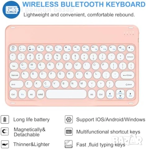 Нова Магнитна Bluetooth клавиатура + калъф iPad 11/10 Gen, розов кейс, снимка 3 - Друга електроника - 53698098
