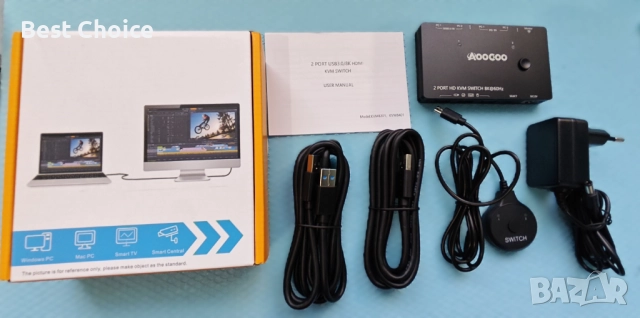 KVM превключвател (switch) AOOCOO 2 Port HD, снимка 4 - Кабели и адаптери - 52715238