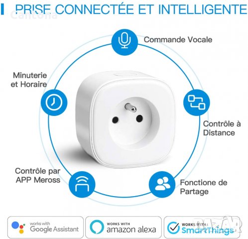 Meross Smart Wi-Fi Plug - Wi-Fi контакт ТИП Е за безжично управление, гласови команди, 3680W, 16A, снимка 2 - Друга електроника - 34257876