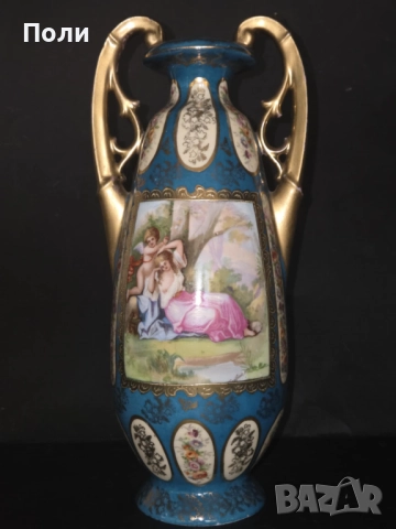 Антикварна ръчно декорирана френска порцеланова ваза, XIX век