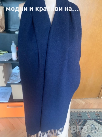 Тъмносин шал с ресни- вълна, снимка 2 - Шалове - 52591448