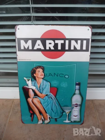 Метална табела алкохол Martini Blanco коктейл момиче реклама чаша