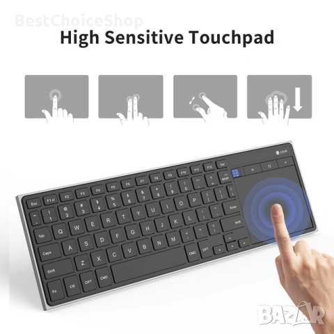 Безжична клавиатура, Bluetooth с тъчпад, съвместима с Windows, MacOS, iOS и Android, QWERTY - черна, снимка 7 - Клавиатури и мишки - 53200933