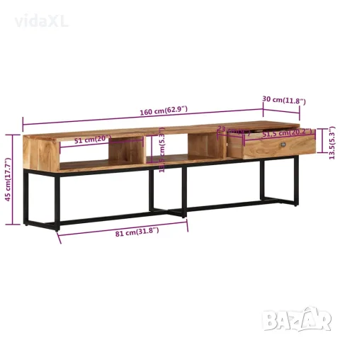 vidaXL ТВ шкаф, 160x30x45 см, акациево дърво масив, снимка 7 - Секции и витрини - 56147099