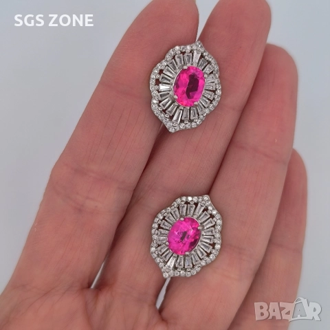 Нежни сребърни обеци с розов топаз от Тайланд, снимка 8 - Обеци - 52316165