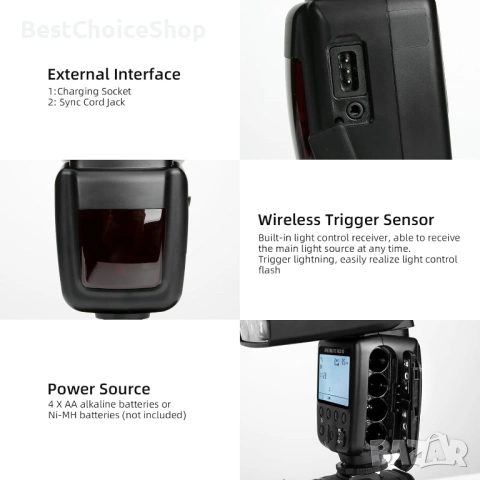 Светкавица PHOTOOLEX Speedlite FK310 за Canon, Nikon, Sony, Panasonic, Olympus, Pentax, Fujifilm , снимка 13 - Светкавици, студийно осветление - 53656818