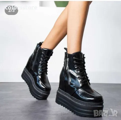 Боти на платформа - черен лак - BML88