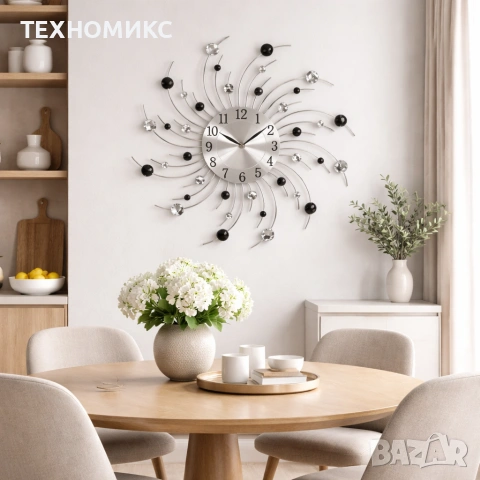 Стенен часовник с кристали , 50 см, Кварцов механизъм, Безшумен, снимка 6 - Декорация за дома - 53585342