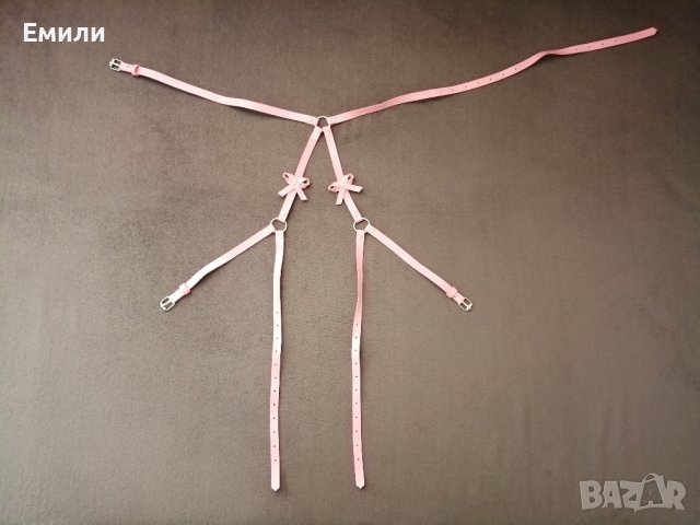 BDSM розов кожен харнес нашийник колан с панделки за тяло, снимка 6 - Колани - 42163609