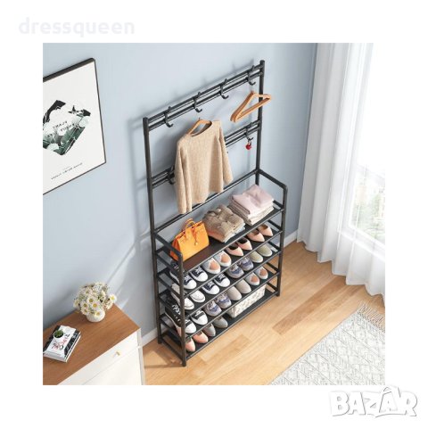 4076 Черен стилаж за обувки на 5 рафта плюс закачалки, снимка 13 - Други стоки за дома - 42143428