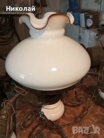 Старинен бронзов полилей с оригинални стъкла, снимка 4 - Антикварни и старинни предмети - 50503908