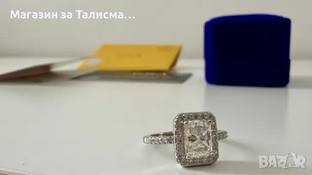S925 Сребърен пръстен с камък Мойсанит 2ct - размер 7
, снимка 2 - Пръстени - 49385951