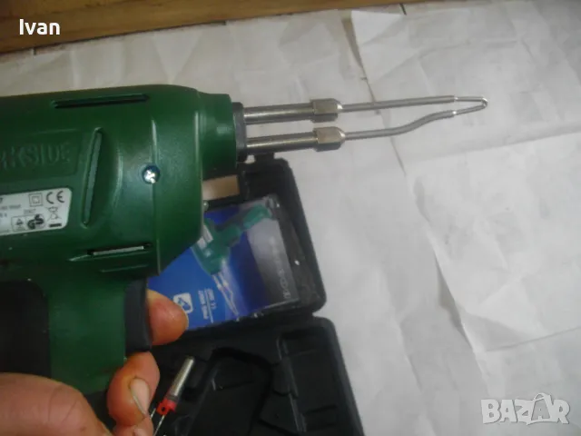 ПОЧТИ НОВ 180 ВАТА ЕЛЕКТРИЧЕСКИ ПОЯЛНИК ГОЛЯМ ОРИГИНАЛЕН НЕМСКИ PARKSIDE ПЪЛЕН КОМПЛЕКТ 2003г GERMAN, снимка 15 - Поялници и запояване - 49296792