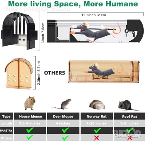 Нови 2 броя Хуманен капан за мишки плъхове многократна употреба дом, снимка 2 - Други стоки за дома - 53647261