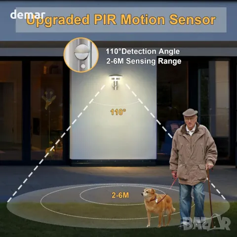 NBHANYUAN 2 броя Външна LED стенна лампа, сензор за движение, 4 режима, снимка 4 - Външни лампи - 48207717