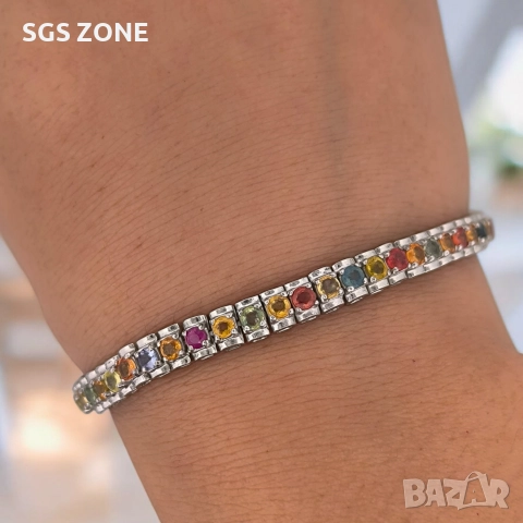 Сребърна гривна с родиево покритие и мултисапфир