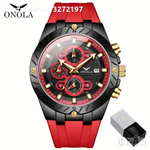 ONOLA кварцов часовник,хронограф,дата,водоустойчив,силиконова каишка, снимка 9 - Мъжки - 48031659