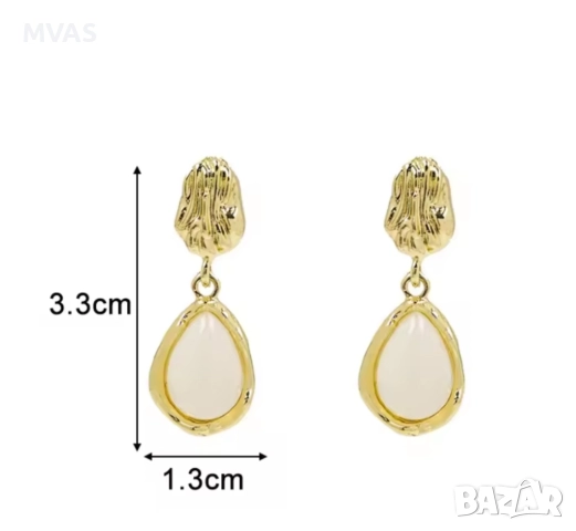 Нови обеци капка златисти с бяло, снимка 4 - Обеци - 52819092