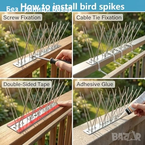 Нови Шипове против гълъби 30 броя черни за первази покрив от неръждаема стомана, снимка 5 - Други стоки за дома - 53530217