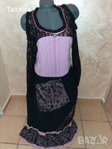 Комплект от дантела-пола и блузка в розово, снимка 2 - Рокли - 35842241