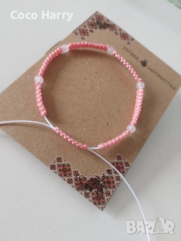 Комплект гривни с розов кварц и розово котешко око, снимка 3 - Детски - 53655651