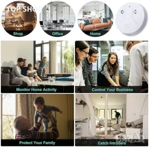 Нова WiFi скрита шпионска камера Детектор за дим Дом, снимка 6 - Аналогови камери - 49549496