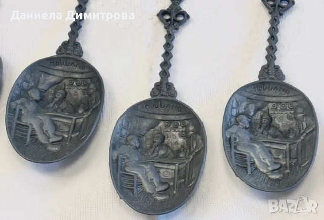 Комплект от 6 броя декоративни лъжици от калай, снимка 4 - Колекции - 55738490