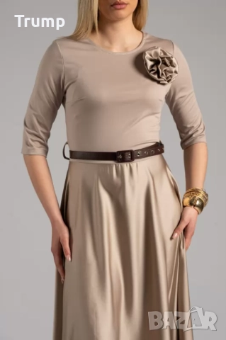 Елегантна дълга рокля, трико с лъскав ефект, снимка 2 - Рокли - 51515834