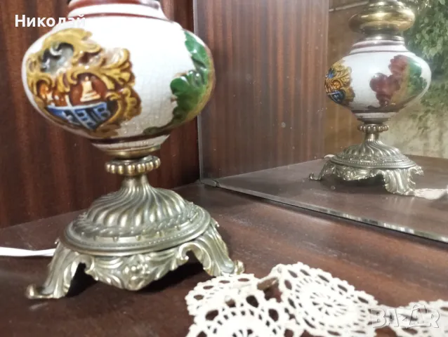 Нощна , настолна лампа от бронз и порцелан, снимка 5 - Антикварни и старинни предмети - 47828125
