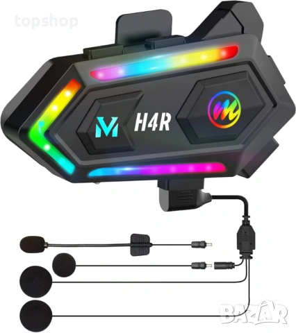 Чисто Новa запечатанa Bluetooth 5.3 Слушалкa за Мото Каска Moman H4R с RGB Светлини и 32ч Батерия...
