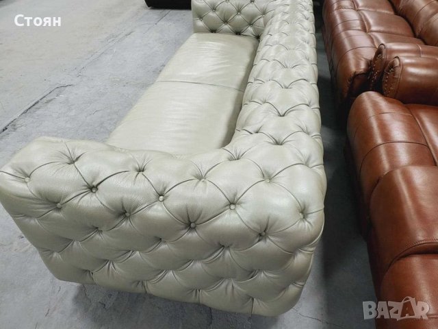 Голям сив кожен диван Честърфийлд - естествена кожа, снимка 11 - Дивани и мека мебел - 39718256