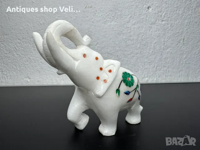 Мраморно слонче с естествени минерали №6956 , снимка 6 - Други ценни предмети - 50409666