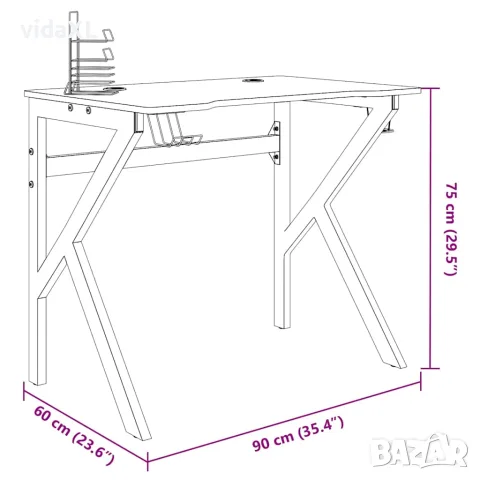 vidaXL Гейминг бюро с K-образни крака, черно, 90x60x75 см, снимка 10 - Бюра - 56146846