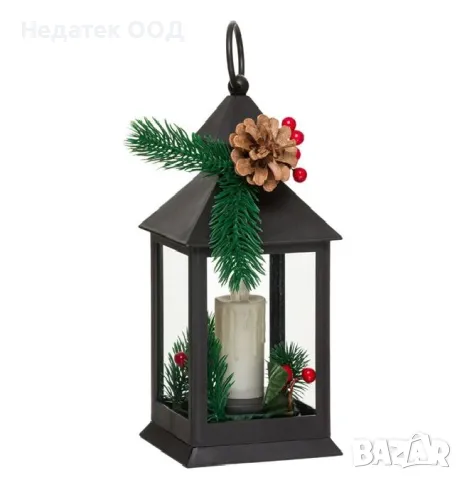 Коледен, Декоративен, LED фенер, Черен, 11x11x23см, снимка 3 - Декорация за дома - 48061711