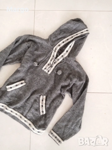 Ръчно изработен, сив пуловер от Перу 100% алпака 38 s m