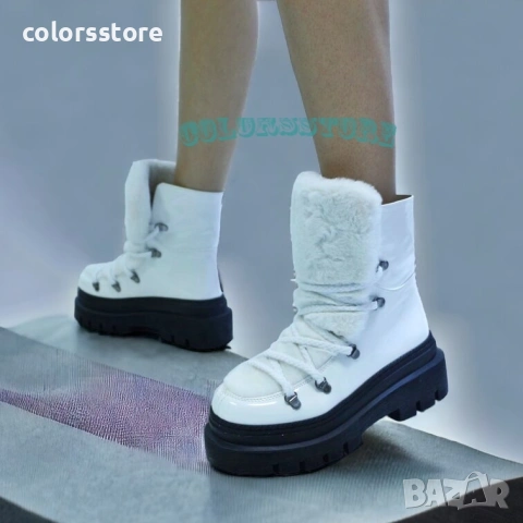 Боти на платформа - бял лак с черно ходило - BPUH1