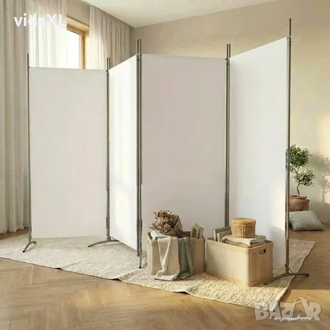 vidaXL Параван за стая, бял, 4 панела, 346x180 см, плат, снимка 2 - Паравани - 56147227