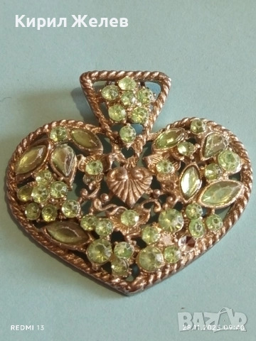 Висулка с формата на сърце със зелени кристали ОЛИВИН 52247, снимка 5 - Други - 52569822