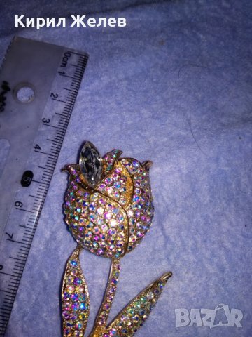 ПОЗЛАТЕНА ФЛОРАЛНА АР НУВО СТИЛ КРИСТАЛНА БРОНЗОВА БРОШКА ЦВЕТЕ / ЛИПСВА й ИГЛАТА! 37035, снимка 11 - Други - 39934790
