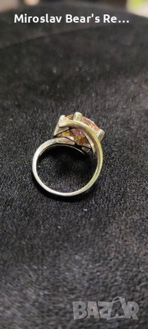 Дамски сребърен пръстен с голям розов циркон ,размер19мм, снимка 4 - Пръстени - 39507406