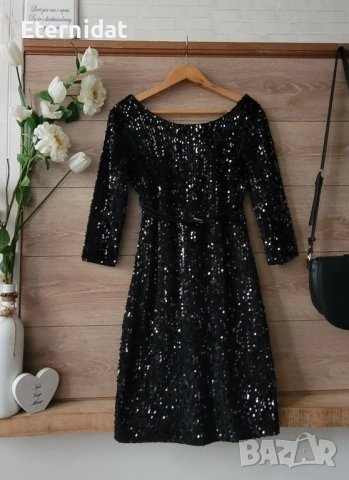 Черна рокля пайети Vila , снимка 2 - Рокли - 52062219