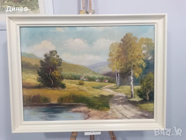 Стара маслена картина "Пейзаж с брези" – 78х59 см | Подписана